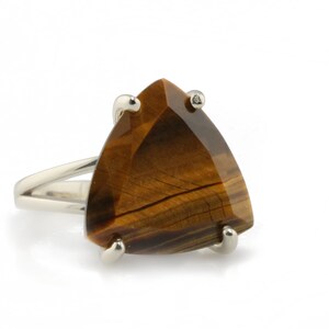 Tiger Eye Ring · Sterling Silver Gem Ring · Gifts For Mom · Gift For Grandma · Trillion Cut Ring · Tiger Eye Jewelry