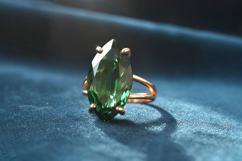 Handmade Marquise Emerald Ring · Sterling Silver Emerald Ring · May Birthstone Ring image 5