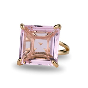 Statement Rose Quartz Ring · Self Love Ring · Pink Quartz Ring · Gemstone Ring · Square Ring · Large Ring · Big Ring · 14k Rose Gold Ring