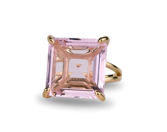 Statement Rose Quartz Ring · Self Love Ring · Pink Quartz Ring · Gemstone Ring · Square Ring · Large Ring · Big Ring · 14k Rose Gold Ring