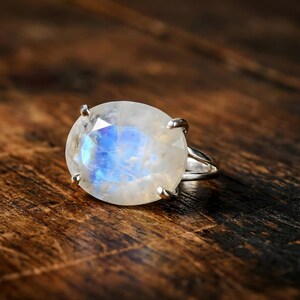 June Birthstone · Rainbow Moonstone Oval Cut Ring · Gemstone Calmness Handmade Jewelry image 9