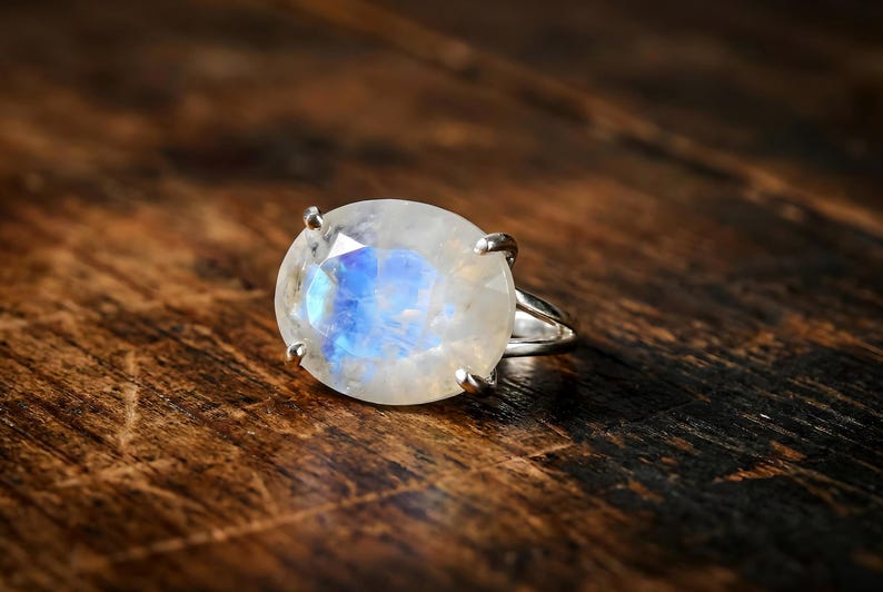 June Birthstone · Rainbow Moonstone Oval Cut Ring · Gemstone Calmness Handmade Jewelry image 9