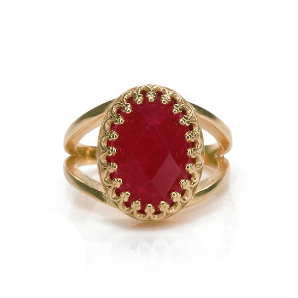 Red Jade Ring · Rose Gold Ring · Semi Precious Ring · Birthday gift · Birthday Ring · Birthstone Ring · Natural Stone Ring  · Oval Cut Ring