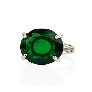 Silver Oval Cut Emerald Ring · Emerald Green Quartz Ring · New Mom Ring · Engraved Birthstone Ring · Sterling Silver Ring With Emerald