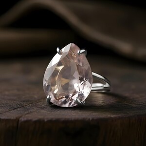 Silver Rose Quartz Ring · Teardrop Pear Shape Gemstone Ring · January Birthstone Jewelry · JSelf Love Statement Ring