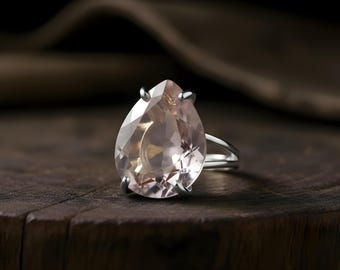 Silver Rose Quartz Ring · Teardrop Pear Shape Gemstone Ring · January Birthstone Jewelry · JSelf Love Statement Ring
