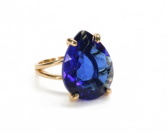 Blue Sapphire Statement Ring · September Birthstone Rose Gold Ring · Sapphire Pink Gold Engagement Ring · Large Engagement Gem Ring