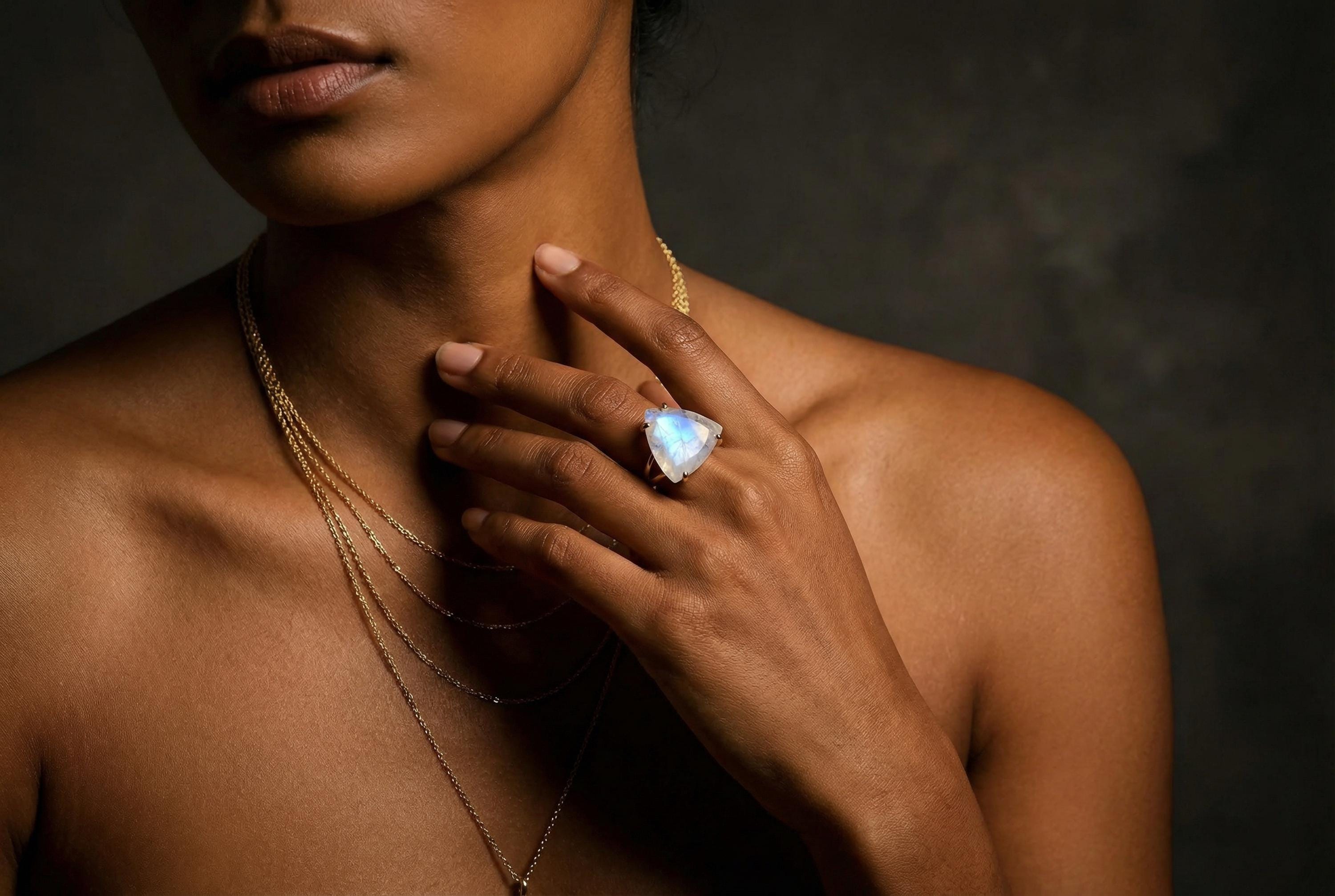 Buy Rose Gold Moonstone Ring · June Birthstone · Trillion Stone