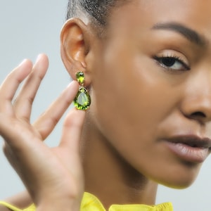 Long Peridot Earrings · Long Bridal Earrings · Pear Drop Gold Earrings · Handmade Earrings For Women · August Birthstone Earrings Gift