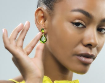 Long Peridot Earrings · Long Bridal Earrings · Pear Drop Gold Earrings · Handmade Earrings For Women · August Birthstone Earrings Gift