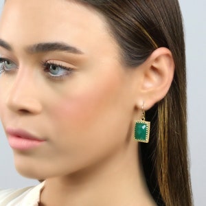 18k Gold Statement Earrings · Green Onyx Earrings · 24k Gold Big Earrings · Bridal Earrings Gold · 14k Dangle Solid Gold Earrings
