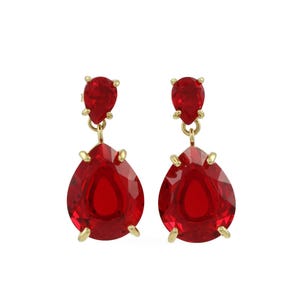 Long Pear Ruby Earrings · Prong Dangle Earrings · Gold Drop Earrings · July Birthstone Teardrop Earrings · Long Earrings For Women