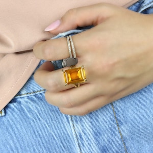 Gold ring · Citrine ring · November birthstone ring · rectangle cocktail ring · gold statement ring · promise ring
