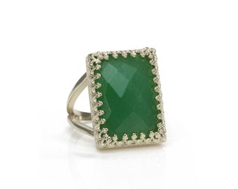 Green Aventurine Ring · Silver Ring · Rectangular Ring · Statement Ring · Rectangle Ring · Vintage Ring · Green Ring · Graduation Ring