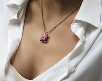 Beautiful Rhodonite Necklace · Custom Fine Quality Gem Pendant · Long Pendant For Women · Rhodonite Square Necklace · Necklace For Mom