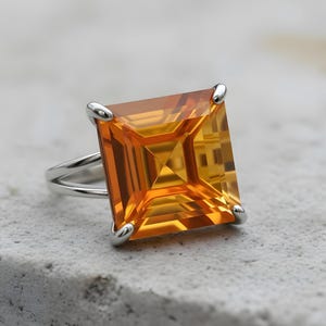 Silver Citrine Ring · Sterling Silver Ring · Gemstone Ring · Semiprecious Ring · Cocktail Ring · Square Ring · November Birthstone Ring image 3