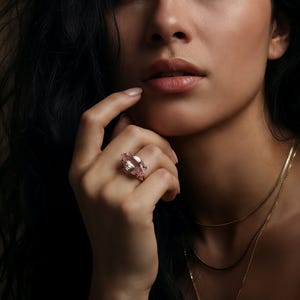 Stunning Rose Quartz Ring · Marquise Cut Gemstone Ring · Raw Quartz Ring · Pink Quartz Ring · Gold Filled Ring · Self-Love Gemstone Ring