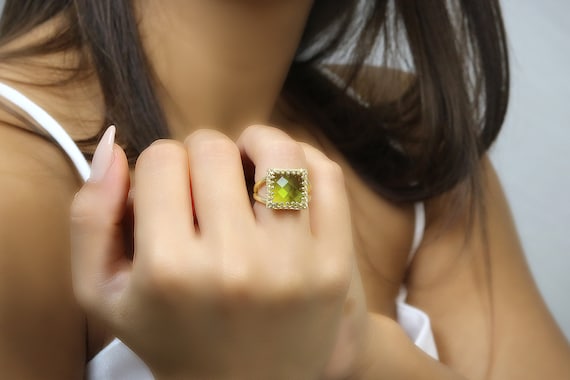 Gold Gemstone Ring · Peridot Ring · August Birthstone Ring · Birthstone Jewelry · Green Stone Ring · 14k Gold Peridot Ring · Handmade Ring