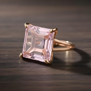 Statement Rose Quartz Ring · Self Love Ring · Pink Quartz Ring · Gemstone Ring · Square Ring · Large Ring · Big Ring · 14k Rose Gold Ring