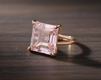Statement Rose Quartz Ring · Self Love Ring · Pink Quartz Ring · Gemstone Ring · Square Ring · Large Ring · Big Ring · 14k Rose Gold Ring