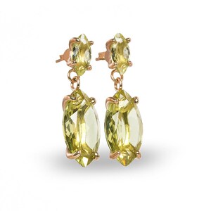 Marquise Cut Earrings · Lemon Quartz Earrings · Long Bridal Earrings · 18k Vermeil Earrings · Bridal Wedding Earrings Gold image 7