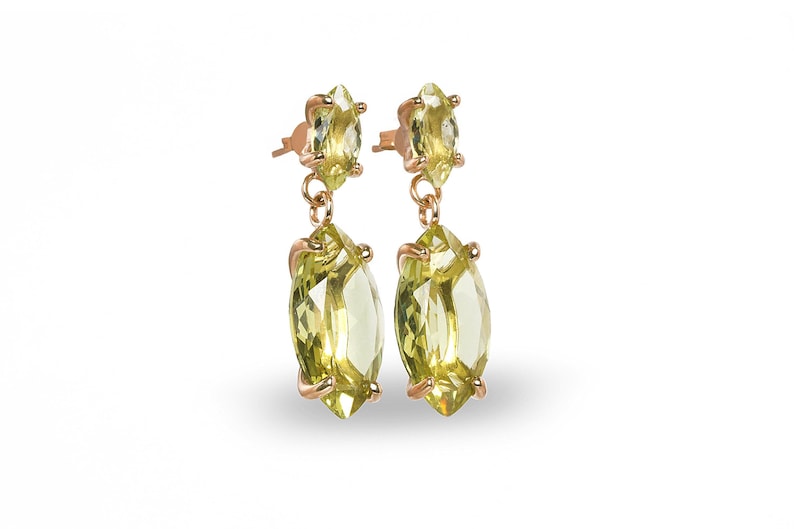Marquise Cut Earrings · Lemon Quartz Earrings · Long Bridal Earrings · 18k Vermeil Earrings · Bridal Wedding Earrings Gold image 7
