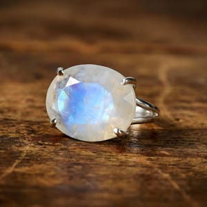 June Birthstone · Rainbow Moonstone Oval Cut Ring · Gemstone Calmness Handmade Jewelry image 7
