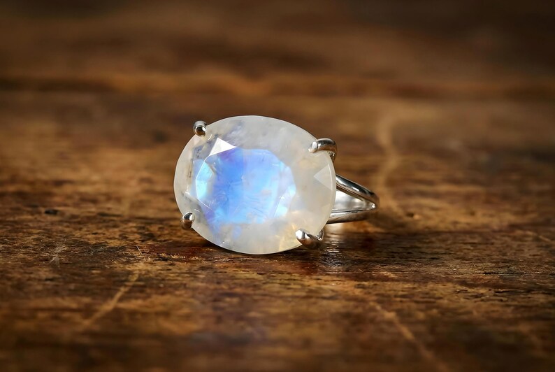 June Birthstone · Rainbow Moonstone Oval Cut Ring · Gemstone Calmness Handmade Jewelry image 7