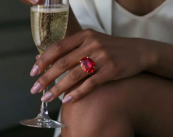 14k Gold Rubin Ring - Oval Cut Edelstein Ring - Juli Birthstone Schmuck - Gelbgold Vermeil Rubin Ring