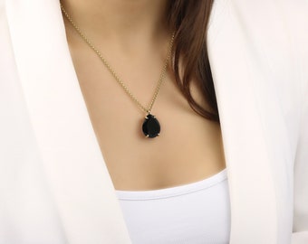 Black Onyx Necklace · Black Stone Pendant · Pear Necklace · Long Pendant Necklace · Custom Gemstone Necklace · Faceted Teardrop Necklace