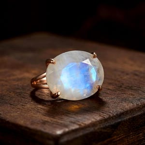 June Birthstone · Rainbow Moonstone Oval Cut Ring · Gemstone Calmness Handmade Jewelry image 10