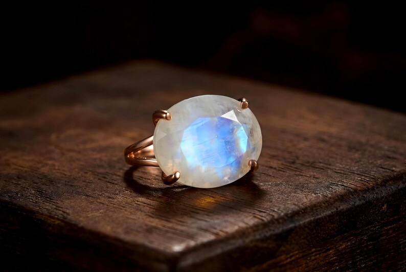 June Birthstone · Rainbow Moonstone Oval Cut Ring · Gemstone Calmness Handmade Jewelry image 10