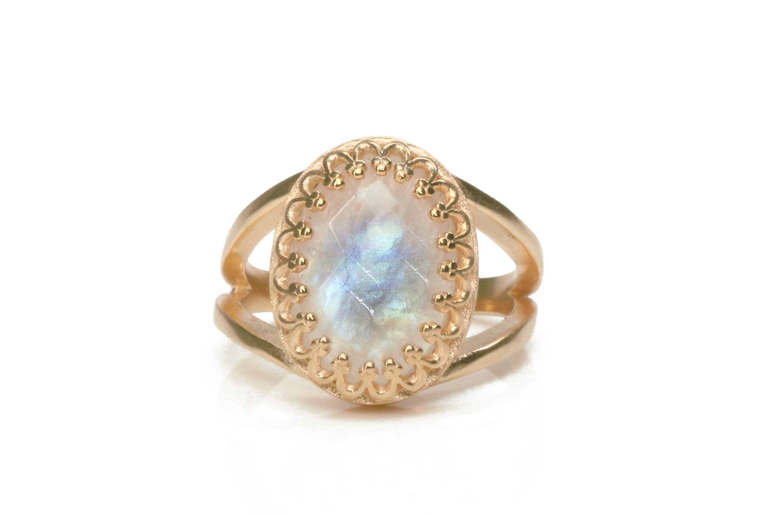 Moonstone Rainbow Ring Rose Gold Ring White Gemstone Ring - Etsy