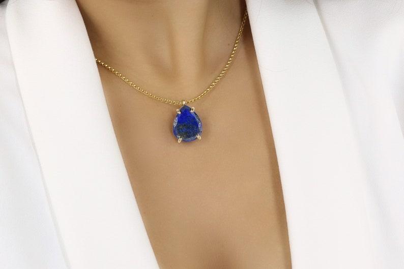 Lapis Lazuli Necklace · Pear Pendant Necklace · Gemstone Pendant · Teardrop Necklace · Gold Lapis Necklace · Custom Gold Necklace image 4