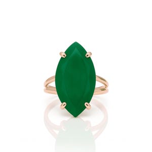 Emerald Green Onyx Ring · Rose Gold Ring · Green Ring · Onyx Gemstone Ring · Semiprecious Ring · Marquise Cut Ring