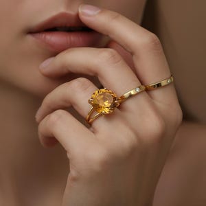 Silver Citrine Ring · Silver Solitaire Ring · 925 Silver Gemstone Ring · November Birthstone Ring · Orange Citrine Ring image 2