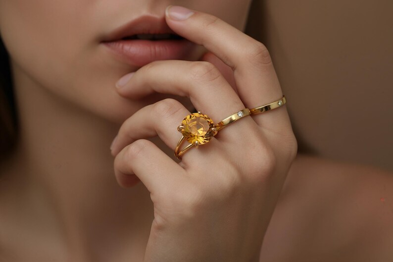 Silver Citrine Ring · Silver Solitaire Ring · 925 Silver Gemstone Ring · November Birthstone Ring · Orange Citrine Ring image 2