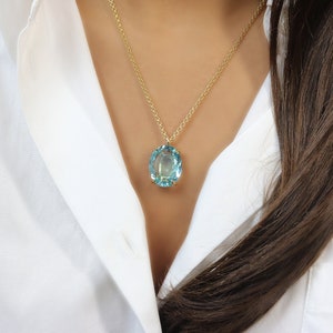 Blue Topaz Necklace · Oval Stone Pendant · Oval Necklace · Gold Topaz Pendant · Bridal Necklace · Bridesmaid Gifts
