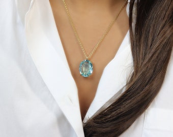 Blue Topaz Necklace · Oval Stone Pendant · Oval Necklace · Gold Topaz Pendant · Bridal Necklace · Bridesmaid Gifts