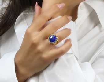 Lapis Lazuli Ring ·  Gold Ring · Blue Ring · Gemstone Ring · Semiprecious Ring · Vintage Ring · September Birthstone Ring