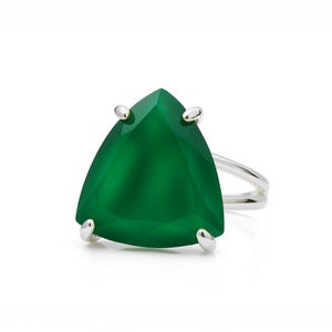 Silver Triangle Ring · Sterling Silver Ring · Cocktail Ring · Gemstone Ring · Green Trillion Ring · Green Onyx Ring · Rings For Women