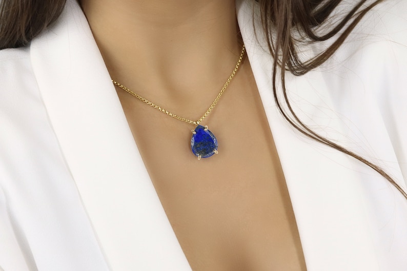 Lapis Lazuli Necklace · Pear Pendant Necklace · Gemstone Pendant · Teardrop Necklace · Gold Lapis Necklace · Custom Gold Necklace image 2