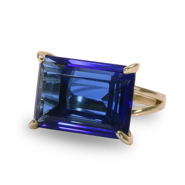 Feminine Rose Gold Ring · 18k Gold Sapphire Ring · Vermeil Sapphire Cocktail Ring · September Birthstone Ring · Vintage Emerald Cut Ring