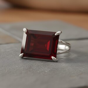 Rectangular Garnet Ring · January Gemstone Ring · Emerald Cut Garnet Ring · 14k Gold Filled Garnet Ring · Custom Engraved Ring image 9
