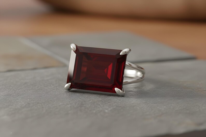Rectangular Garnet Ring · January Gemstone Ring · Emerald Cut Garnet Ring · 14k Gold Filled Garnet Ring · Custom Engraved Ring image 9