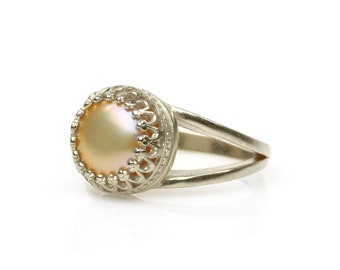 Peach Pearl Ring · Sterling Silver Ring · Bridal Ring · Wedding Ring · Bridesmaid Gifts · Wedding Gifts · Anniversary Ring