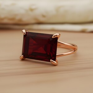 Rectangular Garnet Ring · January Gemstone Ring · Emerald Cut Garnet Ring · 14k Gold Filled Garnet Ring · Custom Engraved Ring image 7