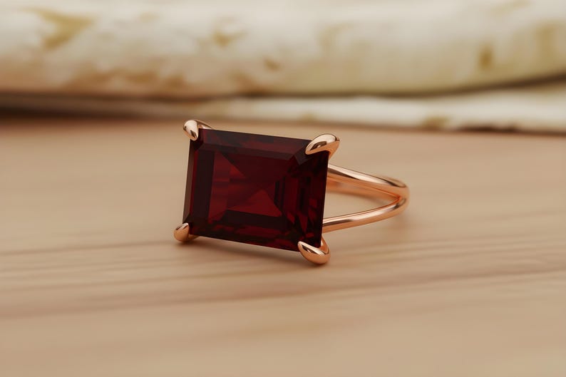 Rectangular Garnet Ring · January Gemstone Ring · Emerald Cut Garnet Ring · 14k Gold Filled Garnet Ring · Custom Engraved Ring image 7