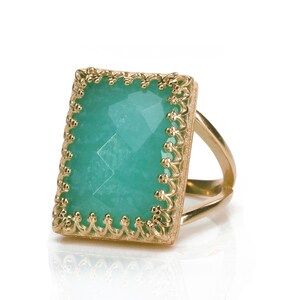 Amazonite Ring Rectangular Ring Gold Ring Gold Filled Ring Gemstone Ring Statement Ring Big Ring image 6