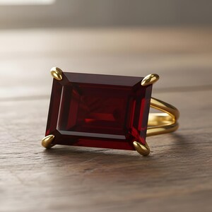 Rectangular Garnet Ring · January Gemstone Ring · Emerald Cut Garnet Ring · 14k Gold Filled Garnet Ring · Custom Engraved Ring image 2